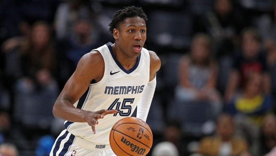 GG Jackson #45 of the Memphis Grizzlies brings the ball up court during the game against the Indiana Pacers at FedExForum.