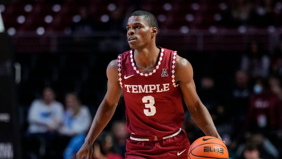 Temple's Hysier Miller plays during an NCAA college basketball game, Friday, Nov. 11, 2022, in Philadelphia. (AP Photo/Matt Slocum)
