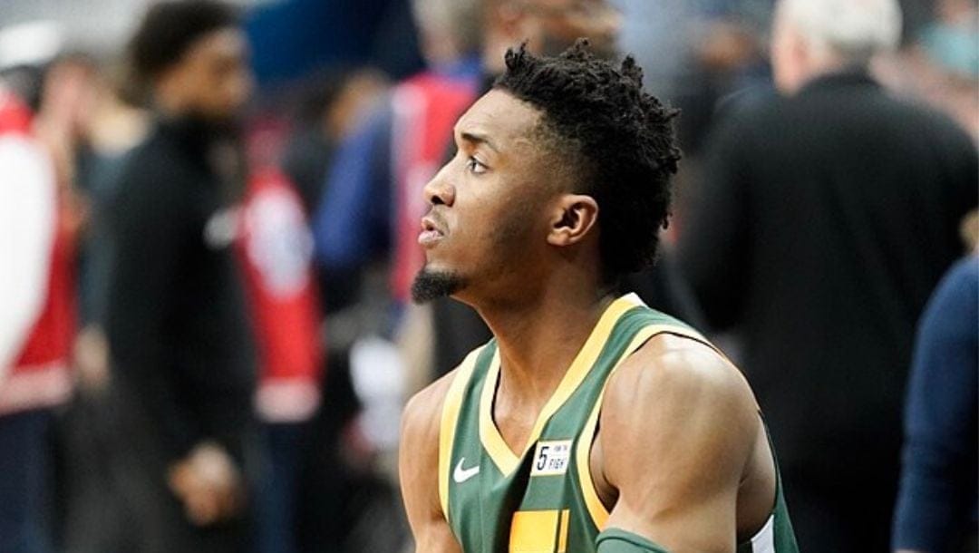 Donovan Mitchell of the Utah Jazz during shootaround before an NBA game in March 2019.