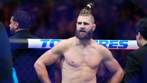 Czech Republic's Jirí Procházka reacts after a light heavyweight title bout against Brazil's Alex Pereira at the UFC 295.