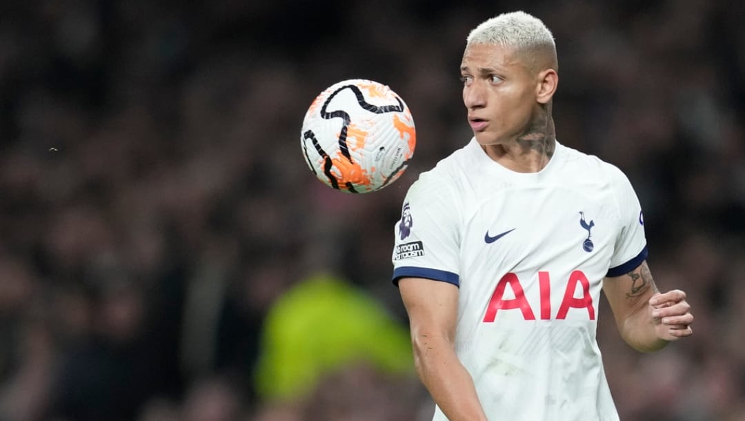 Tottenham's Richarlison in action during the English Premier League soccer match between Tottenham Hotspur and Fulham at the Tottenham Hotspur Stadium in London, Monday, Oct. 23, 2023.
