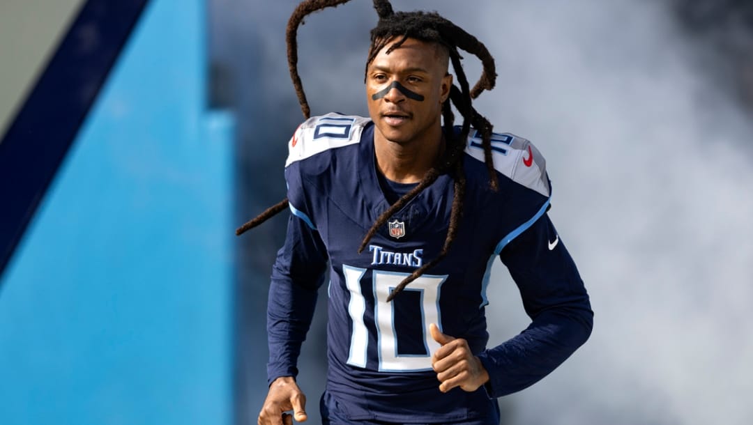 Tennessee Titans wide receiver DeAndre Hopkins (10) takes the field as he's introduced before their NFL football game against the Indianapolis Colts Sunday, Dec. 3, 2023, in Nashville, Tenn.