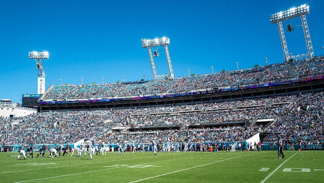 A general field view during a NFL football game between the Indianapolis Colts and Jacksonville Jaguars at EverBank Stadium, Sunday, October 15, 2023 in Jacksonville, Fla. (AP Photo/Alex Menendez)