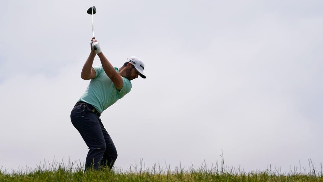 Matthew Wolff plays his shot from the second tee during the final round of the U.S. Open Golf Championship, Sunday, June 20, 2021, at Torrey Pines Golf Course in San Diego. (AP Photo/Marcio Jose Sanchez)
