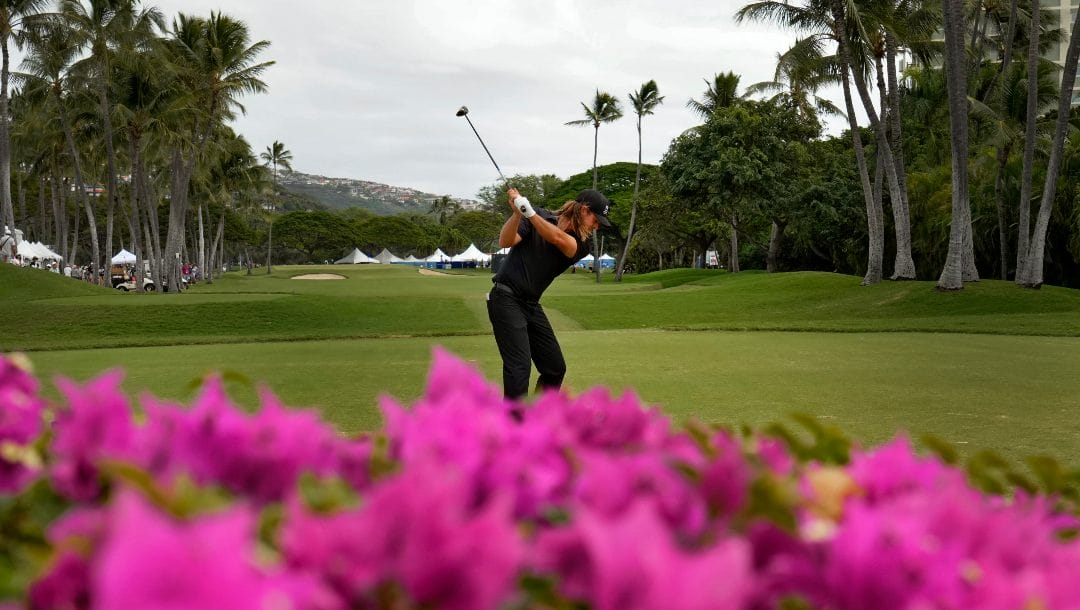 Aaron Baddeley plays his shot from the 10th tee during the third round of the Sony Open golf tournament, Sunday, Jan. 15, 2023, at Waialae Country Club in Honolulu.
