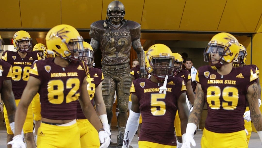 The Pat Tillman statue in the second half during an NCAA college football game between Arizona State and New Mexico State, Thursday, Aug. 31, 2017, in Tempe, Ariz. Arizona State defeated New Mexico State 37-31.