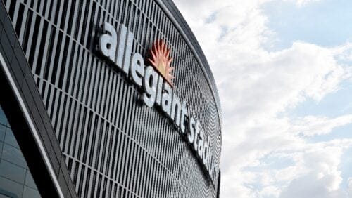 Exterior general view of Allegiant Stadium, home of the NFL Las Vegas Raiders football team, Saturday, Sept. 19, 2020 in Las Vegas. This general view looks west from the east. The stadium is located just west of Interstate I-15 and the Las Vegas Strip. (AP Photo/Jeff Bottari)