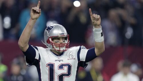 New England Patriots' Tom Brady reacts during the second half of the NFL Super Bowl 51 football game between the Patriots and the Atlanta Falcons Sunday, Feb. 5, 2017, in Houston. Scott Spina Jr., a New Jersey man who posed as a former Patriots player in order to buy and sell Super Bowl rings that he claimed were gifts to Brady's family, has pleaded guilty to fraud Tuesday, Feb 1, 2022, in Santa Ana, Calif., federal court.