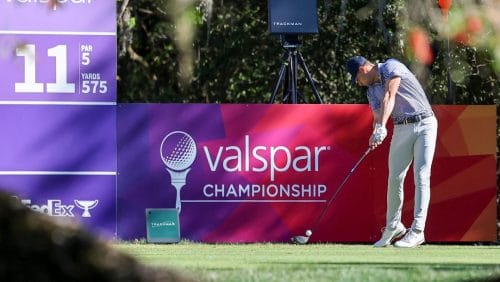 Taylor Moore tees off on the 11th hole during the first round of the Valspar Championship golf tournament Thursday, March 16, 2023, at Innisbrook in Palm Harbor, Fla.