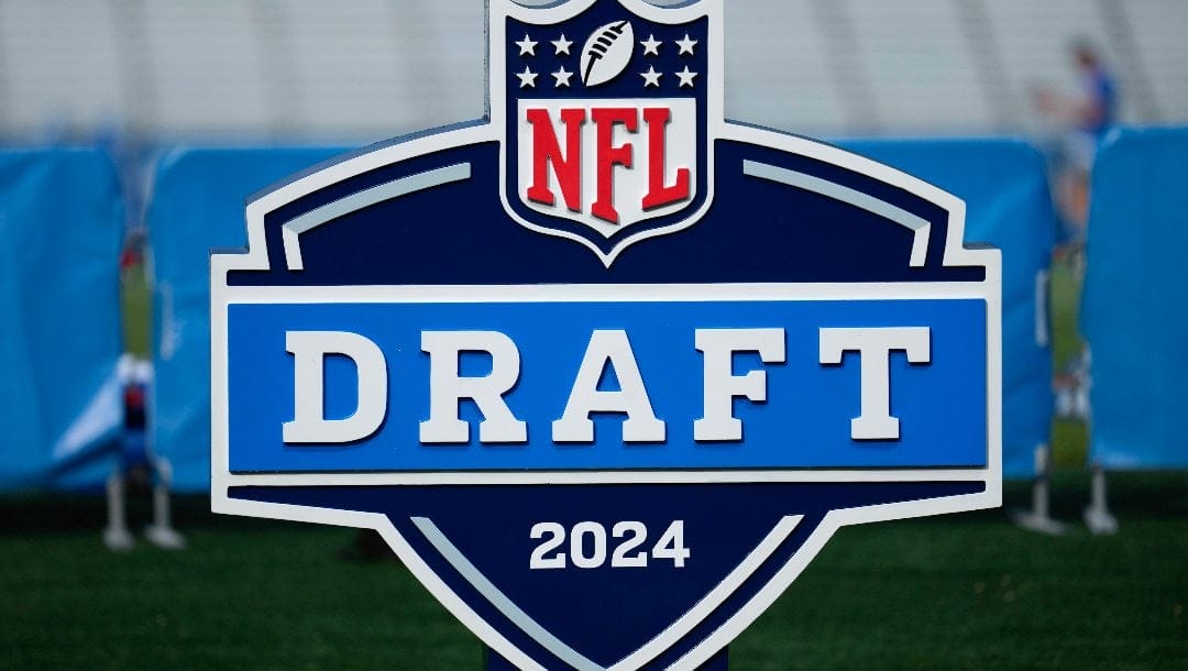 A 2024 NFL draft sign is shown during at a Detroit Lions NFL football practice in Allen Park, Mich., Tuesday, July 25, 2023.