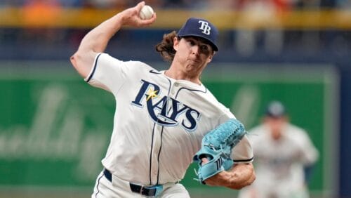 Tampa Bay Rays pitcher Ryan Pepiot delivers to the San Francisco Giants during the first inning of a baseball game Saturday, April 13, 2024, in St. Petersburg, Fla.