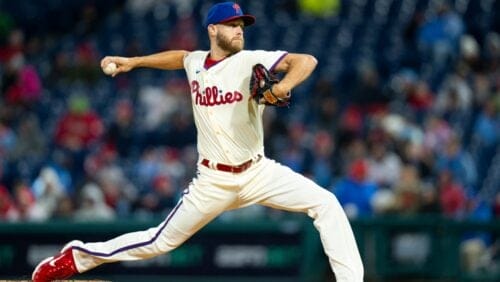 Philadelphia Phillies starting pitcher Zack Wheeler in action during the baseball game against the Cincinnati Reds, Wednesday, April 3, 2024, in Philadelphia.