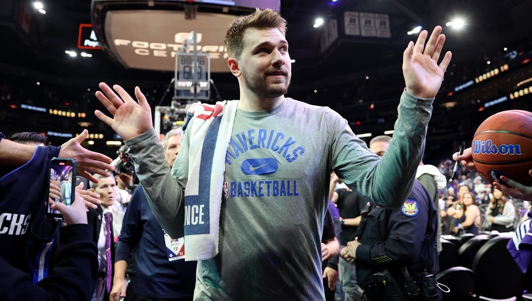 Luka Doncic #77 of the Dallas Mavericks leaves the court after defeating the Phoenix Suns 123-90 in Game Seven of the 2022 NBA Playoffs Western Conference Semifinals at Footprint Center on May 15, 2022 in Phoenix, Arizona.
