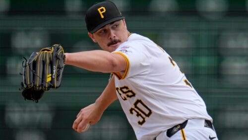 Pittsburgh Pirates starting pitcher Paul Skenes heads to the bullpen to warm up for his major league debut before a baseball game against the Chicago Cubs in Pittsburgh, Saturday, May 11, 2024.