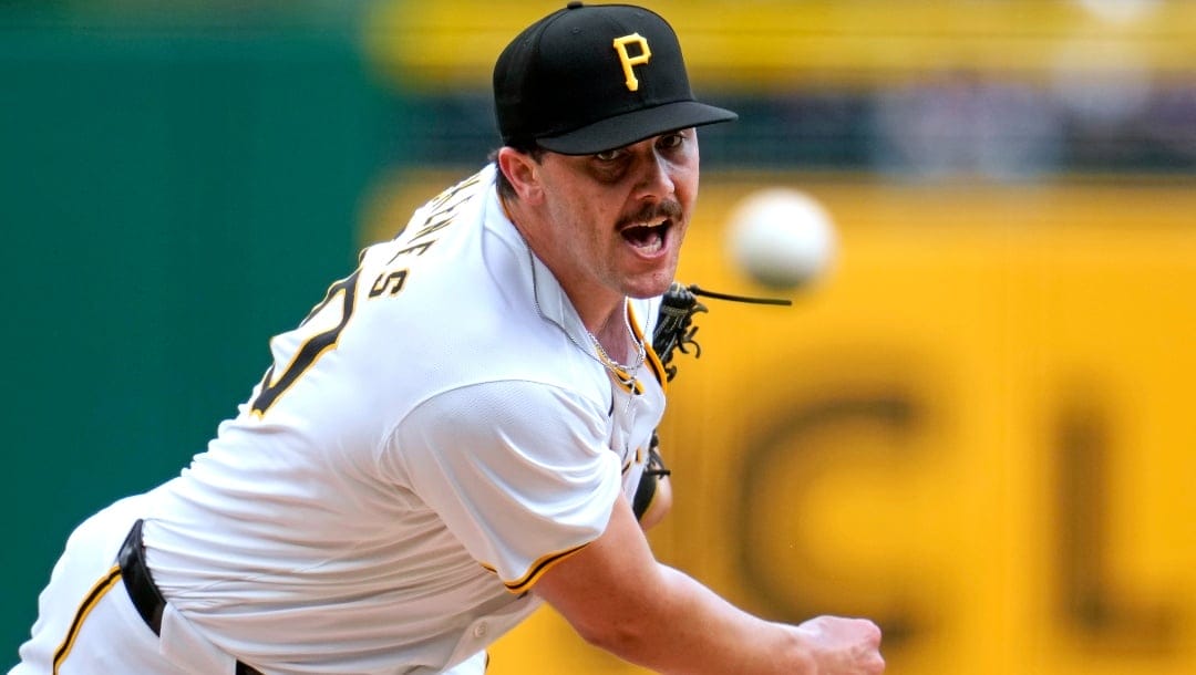 Pittsburgh Pirates starting pitcher Paul Skenes, making his major league debut, delivers during the first inning of a baseball game against the Chicago Cubs in Pittsburgh, Saturday, May 11, 2024.