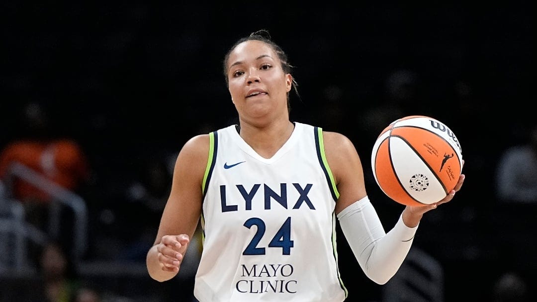 Minnesota Lynx forward Napheesa Collier dribbles during the first half of a WNBA basketball game against the Los Angeles Sparks Tuesday, June 20, 2023, in Los Angeles.