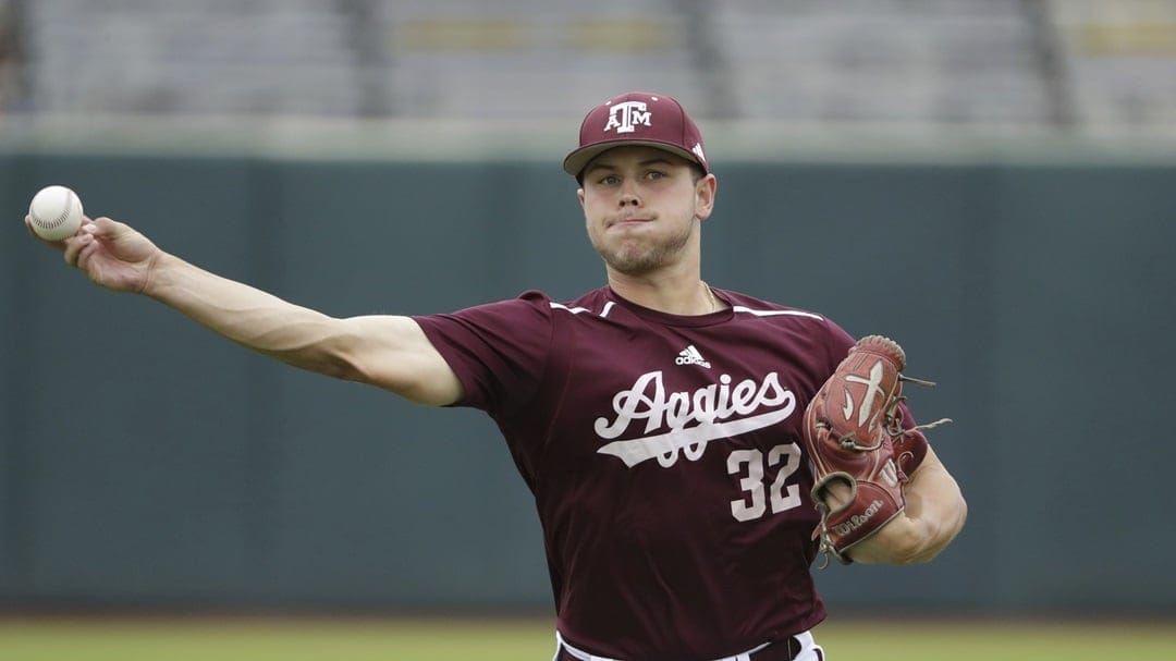 Texas A&M pitcher Kaiden Wilson during an NCAA regional baseball game against Grambling State on Friday, May 31, 2024, in College Station, Texas.