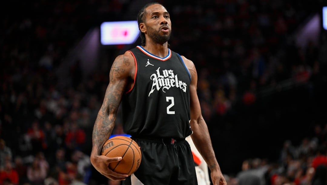 Kawhi Leonard #2 of the LA Clippers looks on before shooting a free throw during the third quarter of the game against the Portland Trail Blazers at the Moda Center on March 22, 2024 in Portland, Oregon.