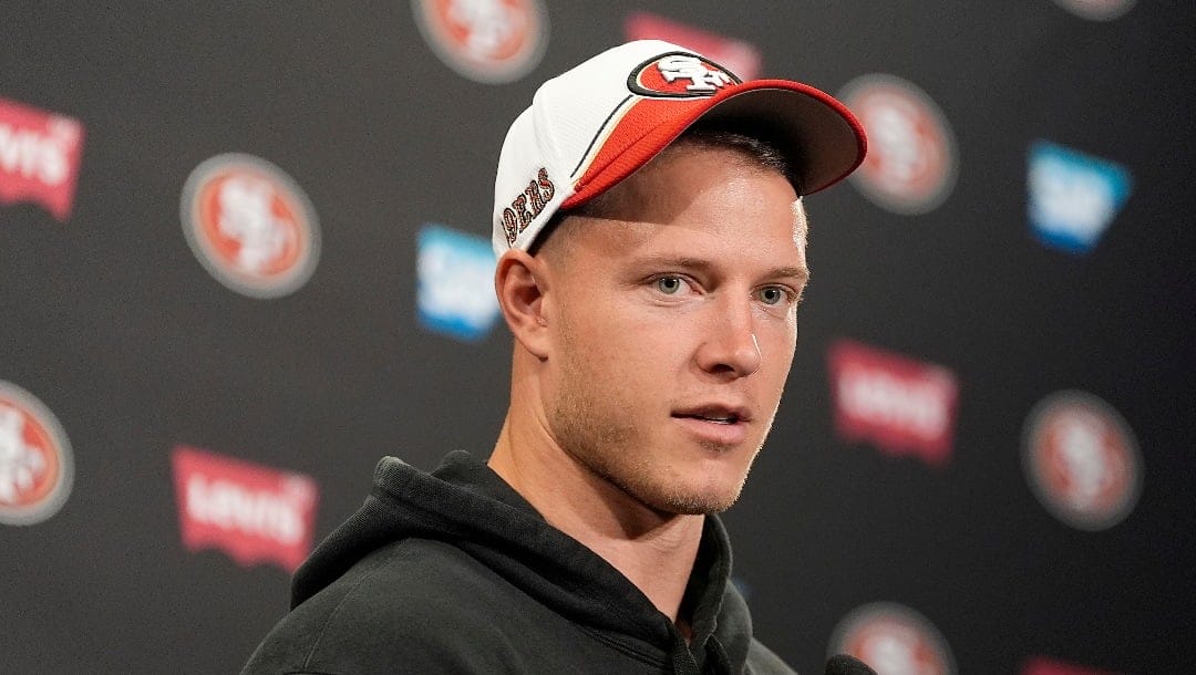 San Francisco 49ers running back Christian McCaffrey speaks with the media after NFL football practice in Santa Clara, Calif., Tuesday, June 4, 2024. (AP Photo/Tony Avelar)