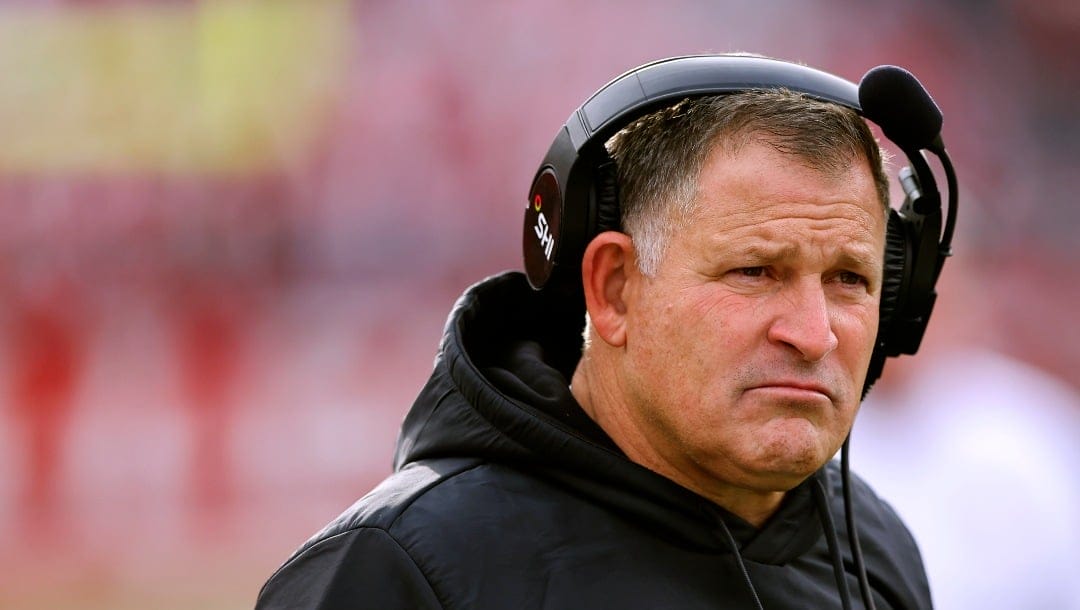 Rutgers head coach Greg Schiano watches from the sideline during the second half of a NCAA college football game against Ohio State, Saturday, Nov. 4, 2023, in Piscataway, N.J. Ohio State won 35-16. (AP Photo/Noah K. Murray)