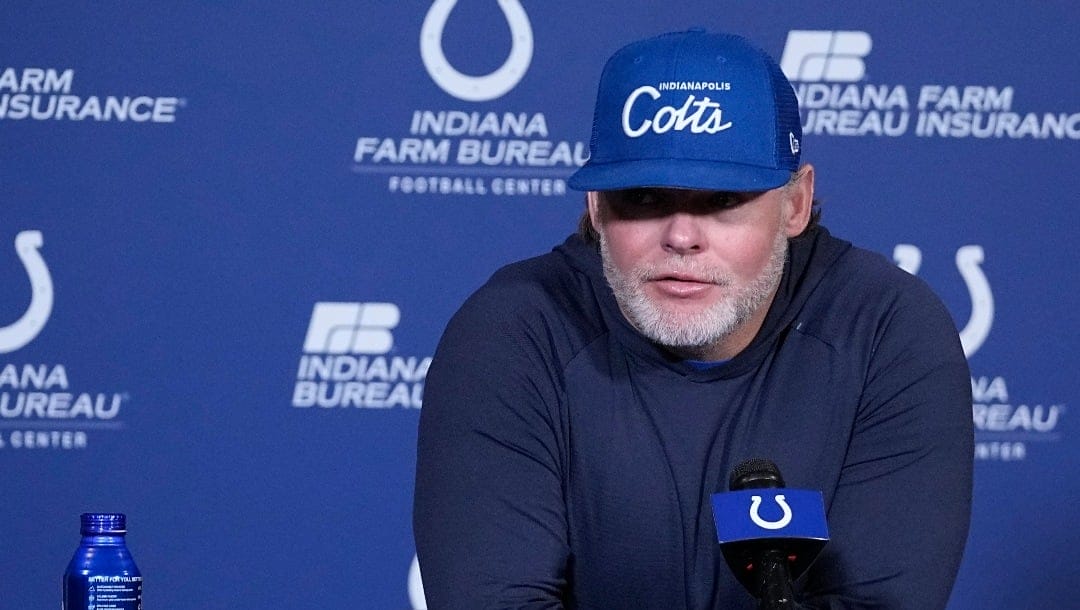 Indianapolis Colts general manager Chris Ballard speaks during an NFL football news conference, Thursday, Jan. 11, 2024, in Indianapolis. (AP Photo/Darron Cummings)