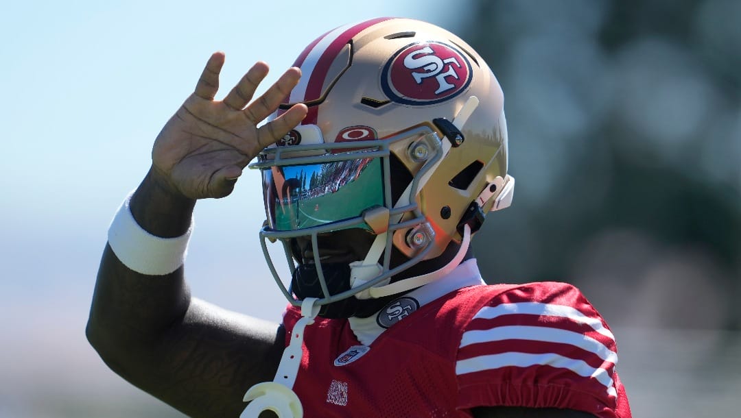 San Francisco 49ers wide receiver Deebo Samuel Sr. during NFL football training camp in Santa Clara, Calif., Tuesday, July 30, 2024. (AP Photo/Jeff Chiu)