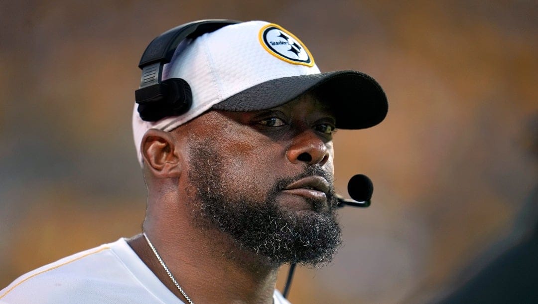 Pittsburgh Steelers head coach Mike Tomlin stands on the sidelines during the first half of an NFL exhibition football game against the Houston Texans, Friday, Aug. 9, 2024, in Pittsburgh. The Texans won 20-12. (AP Photo/Gene J. Puskar)