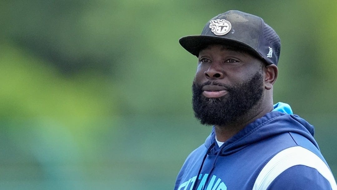 Tennessee Titans general manager Ran Carthon during NFL football practice Thursday, June 6, 2024, in Nashville, Tenn. (AP Photo/George Walker IV)