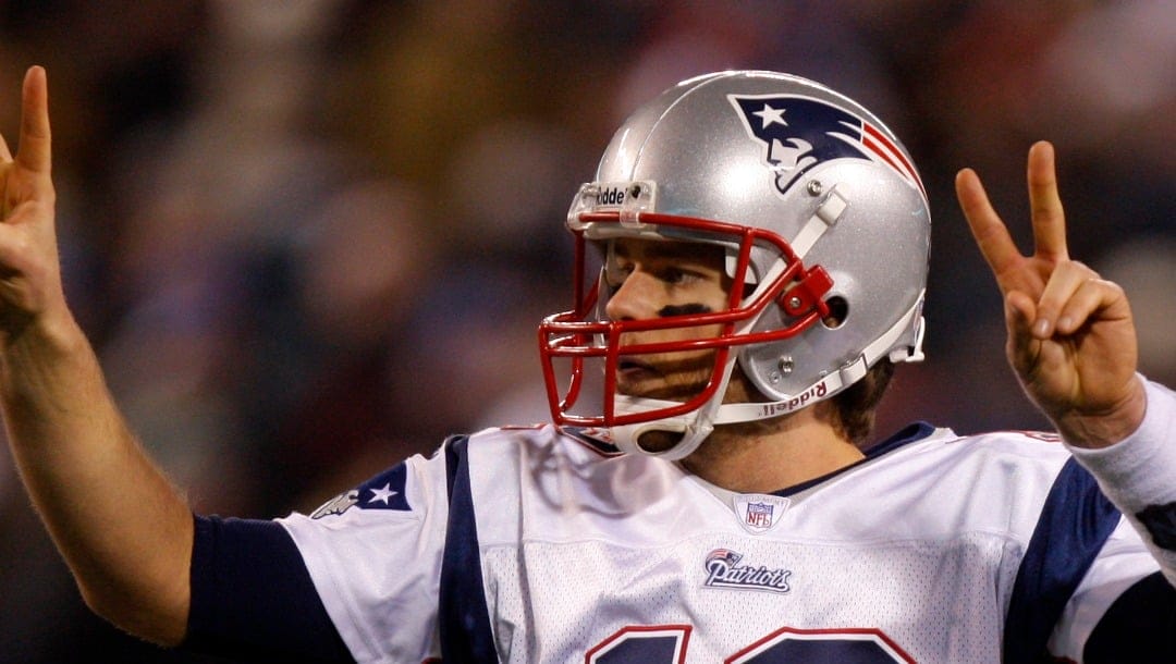 New England Patriots quarterback Tom Brady (12) during an NFL football game at Giants Stadium in East Rutherford, N.J., on Saturday, Dec. 29, 2007.