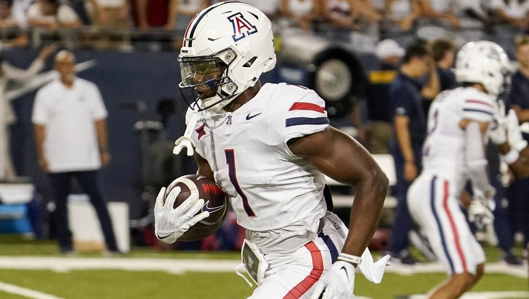 Arizona Wildcats running back Jacory Croskey-Merritt (1) during an NCAA college football game against New Mexico Saturday, Aug. 31, 2024, in Tucson, Ariz.