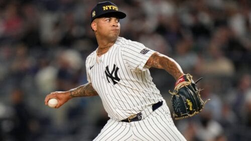 New York Yankees pitcher Luis Gil throws during the third inning of a baseball game against the Kansas City Royals at Yankee Stadium, Wednesday, Sept. 11, 2024, in New York.