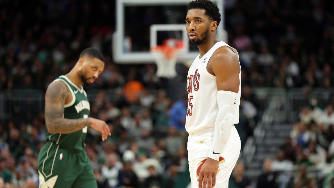 Donovan Mitchell #45 of the Cleveland Cavaliers waits for a free throw during a game against the Milwaukee Bucks at Fiserv Forum on January 24, 2024 in Milwaukee, Wisconsin.