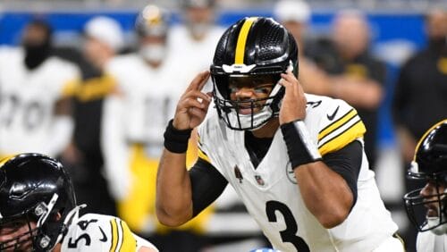 Pittsburgh Steelers quarterback Russell Wilson prepares to take the snap during the first half of an NFL preseason football game against the Detroit Lions, Saturday, Aug. 24, 2024, in Detroit. (AP Photo/Jose Juarez)