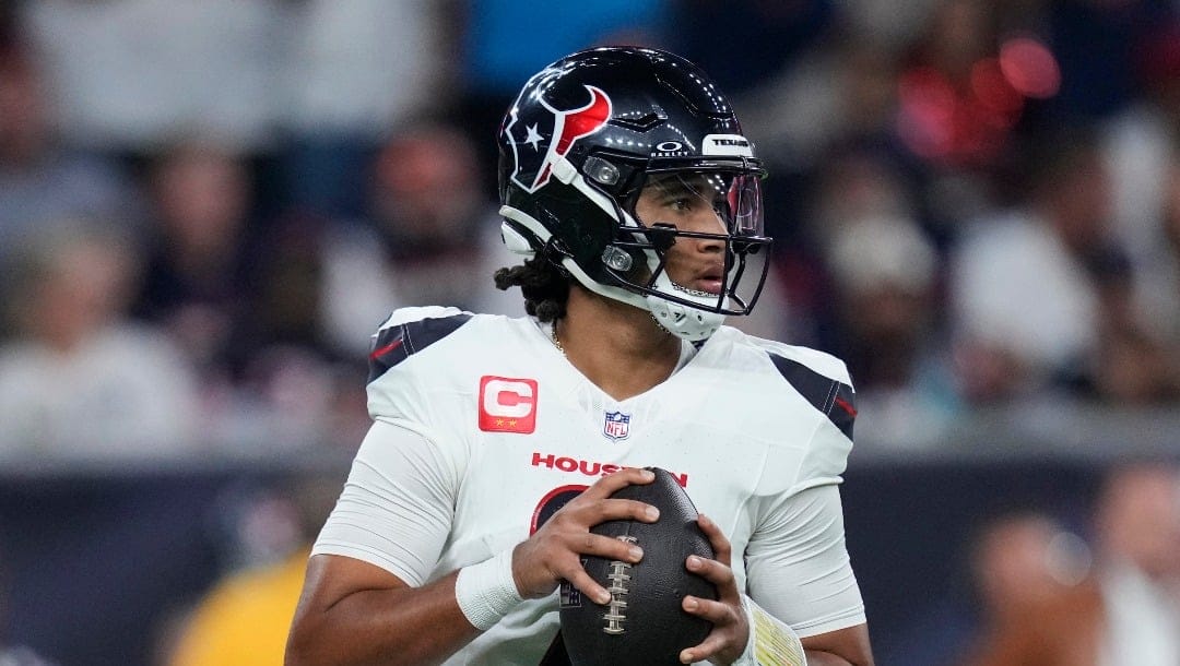 Houston Texans quarterback C.J. Stroud (7) during an NFL football game against the Chicago Bears Sunday, Sunday, Sept. 15, 2024, in Houston. (AP Photo/Eric Gay)