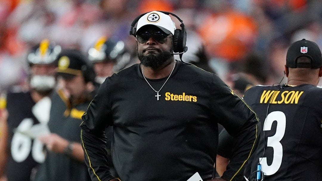 Pittsburgh Steelers head coach Mike Tomlin in the second half of an NFL football game Sunday, Sept. 15, 2024, in Denver .(AP Photo/David Zalubowski)