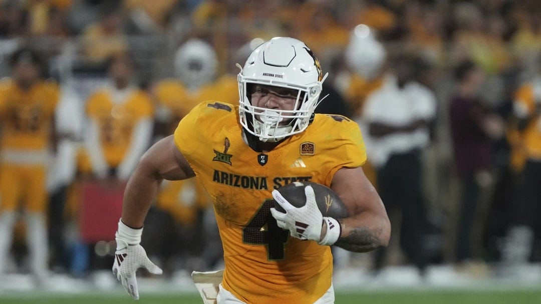 Arizona State running back Cam Skattebo (4) in the second half during an NCAA college football game against Mississippi State, Saturday, Sept. 7, 2024, in Tempe, Ariz.