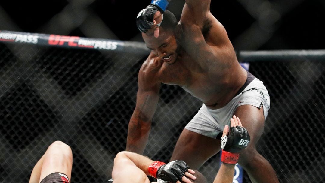 Khalil Rountree Jr., right, fights Gokhan Saki in a light heavyweight mixed martial arts bout at UFC 226, Saturday, July 7, 2018.