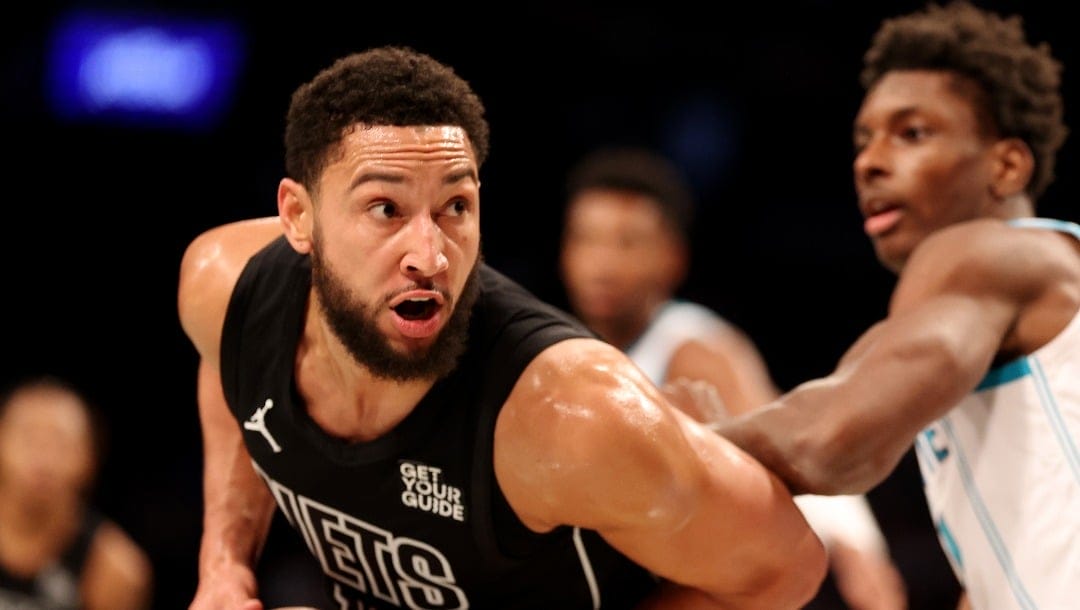 NEW YORK, NEW YORK - NOVEMBER 19: Ben Simmons #10 of the Brooklyn Nets in action against the Charlotte Hornets during their game at Barclays Center on November 19, 2024 in New York City. User expressly acknowledges and agrees that, by downloading and or using this photograph, User is consenting to the terms and conditions of the Getty Images License Agreement.