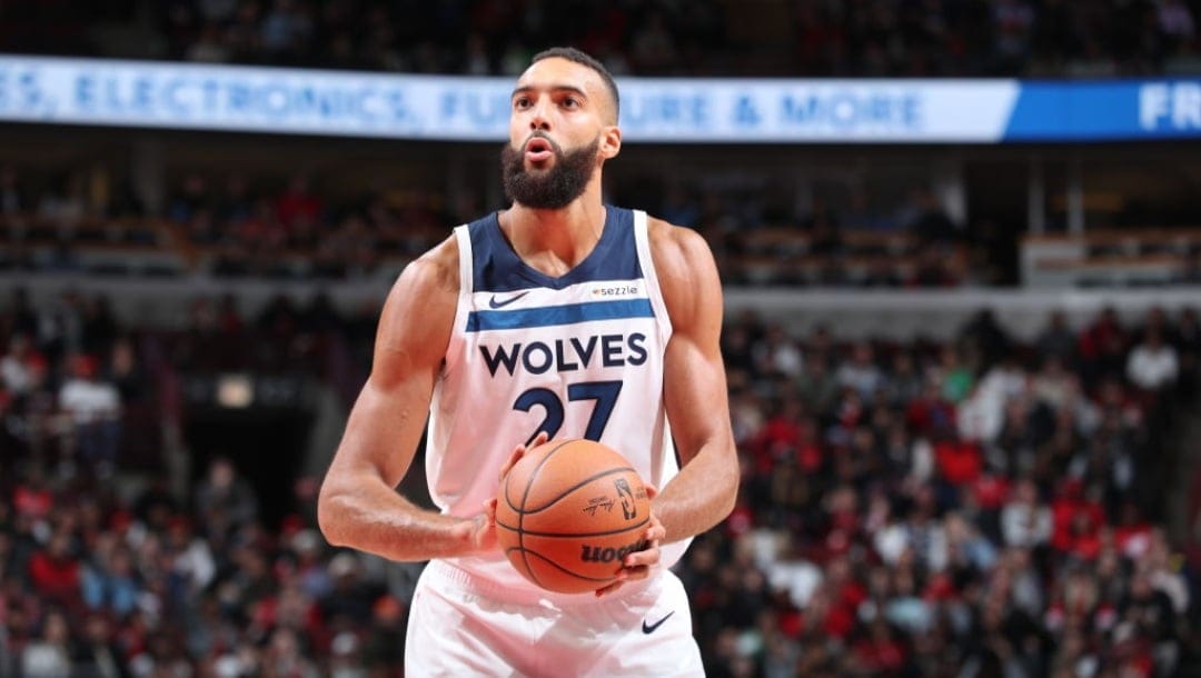 CHICAGO, IL - NOVEMBER 7: Rudy Gobert #27 of the Minnesota Timberwolves prepares to shoot a free throw during the game against the Chicago Bulls on November 7, 2024 at United Center in Chicago, Illinois. NOTE TO USER: User expressly acknowledges and agrees that, by downloading and or using this photograph, User is consenting to the terms and conditions of the Getty Images License Agreement. Mandatory Copyright Notice: Copyright 2024 NBAE (Photo by Jeff Haynes/NBAE via Getty Images)