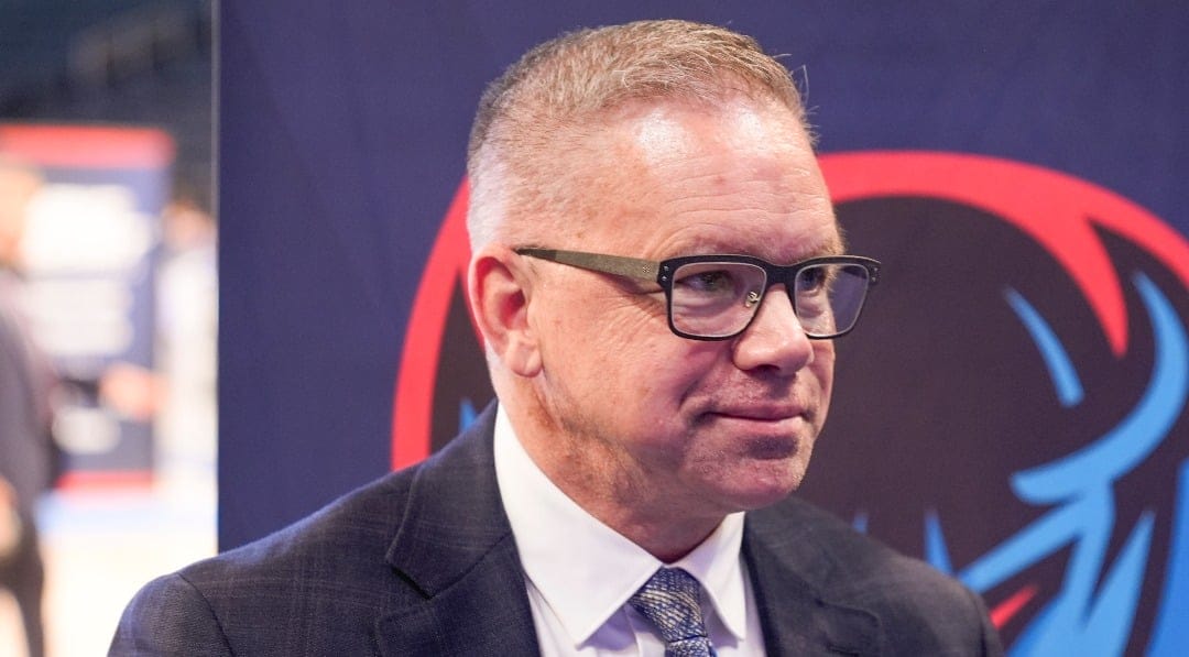 DePauls' head coach Chris Holtmann talks to reporters during the Big East NCAA college basketball media day in New York, Wednesday, Oct. 23, 2024. (AP Photo/Seth Wenig)