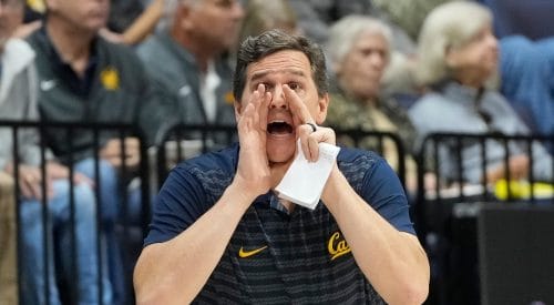 California head coach Mark Madsen during an NCAA college basketball game against Stanford in Berkeley, Calif., Saturday, Dec. 7, 2024. (AP Photo/Jeff Chiu)