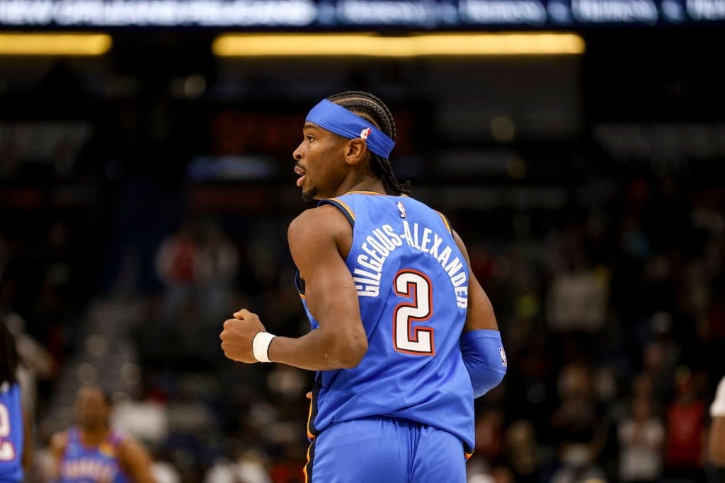 NEW ORLEANS, LOUISIANA - DECEMBER 7: Shai Gilgeous-Alexander #2 of the Oklahoma City Thunder plays against the New Orleans Pelicans during the first half of a game at the Smoothie King Center on December 7, 2024 in New Orleans, Louisiana. NOTE TO USER: User expressly acknowledges and agrees that, by downloading and or using this photograph, User is consenting to the terms and conditions of the Getty Images License Agreement. *** Local Caption *** Shai Gilgeous-Alexander