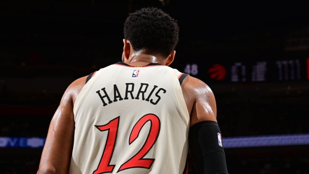 DETROIT, MI - NOVEMBER 24: Tobias Harris #12 of the Detroit Pistons looks on during the game against the Toronto Raptors on November 24, 2024 at Little Caesars Arena in Detroit, Michigan. NOTE TO USER: User expressly acknowledges and agrees that, by downloading and/or using this photograph, User is consenting to the terms and conditions of the Getty Images License Agreement. Mandatory Copyright Notice: Copyright 2024 NBAE