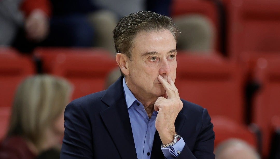 St. John's head coach Rick Pitino looks on during the first half of an NCAA college basketball game against Wagner Wednesday, Nov. 13, 2024, in New York. (AP Photo/Adam Hunger)