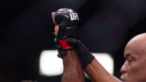 Lerone Murphy, left, celebrates after defeating Dan Ige in a featherweight mixed martial arts bout at UFC Fight Night.