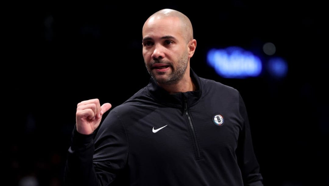 NEW YORK, NEW YORK - JANUARY 08: Head coach Jordí Fernandez of the Brooklyn Nets reacts against the Detroit Pistons at Barclays Center on January 08, 2025 in the Brooklyn borough of New York City. NOTE TO USER: User expressly acknowledges and agrees that, by downloading and or using this photograph, user is consenting to the terms and conditions of the Getty Images License Agreement.