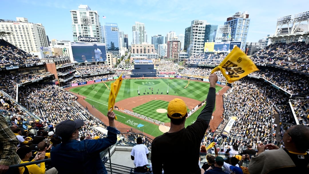 Fans cheer at Petco Park before an Opening Day baseball game between the San Francisco Giants and the San Diego Padres, Thursday, March 28, 2024, in San Diego.