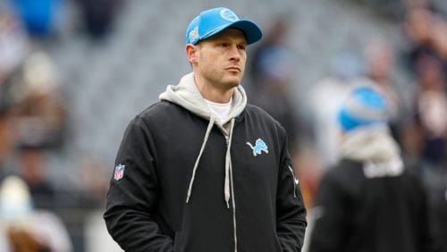 Detroit Lions offensive coordinator Ben Johnson walks on Soldier Field before an NFL football game against the Chicago Bears, Sunday, Dec. 22, 2024, in Chicago.