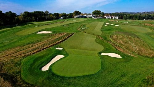 This is the tenth green at Oakmont Country Club, in Oakmont, Pa., on Monday, Sept. 16, 2024. Oakmont will host the U.S. Open from the 10th time in 2025.