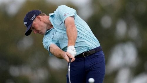 Robby Shelton hits his tee shot on the second hole of the South Course at Torrey Pines during the first round of the Farmers Insurance Open golf tournament, Wednesday, Jan. 24, 2024, in San Diego.